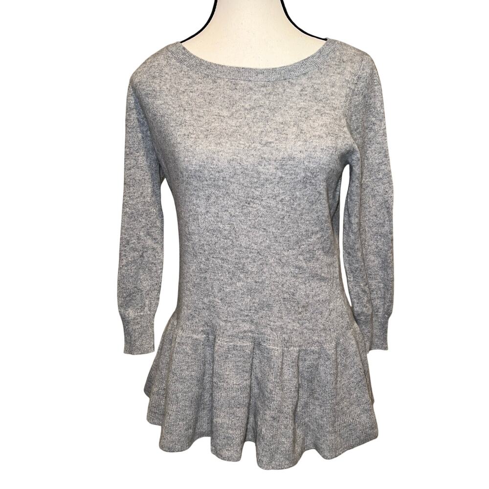 Ann Taylor Black Label 100 Cashmere Gray Peplum Long Sleeve Sweater Size M